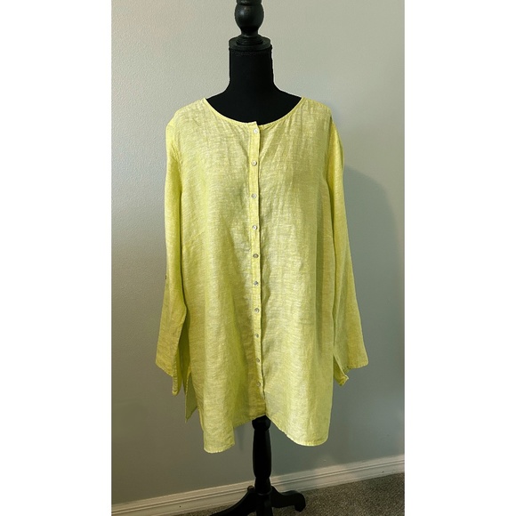 Tahari Linen Tunic Shirt size 1X, Key Lime Green Button Down. - Picture 3 of 6